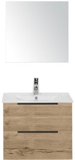 Seville Badmeubelset 60 cm - Natuur Eiken Edge Greep - Wastafel Enjoy met Spiegel