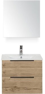 Seville Badmeubelset 60 cm - Natuur Eiken Edge Greep - Wastafel Enjoy met Spiegelkast