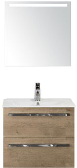 Seville Badmeubelset 60 cm - Natuur Eiken - Keramische Wastafel Wit Enjoy met Sence Spiegel