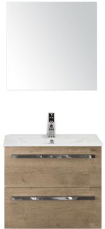 Seville Badmeubelset 60 cm - Natuur Eiken - Keramische Wastafel Wit Enjoy met Spiegel