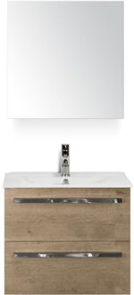 Seville Badmeubelset 60 cm - Natuur Eiken - Keramische Wastafel Wit Enjoy met Spiegelkast