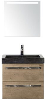 Seville Badmeubelset 60 cm - Natuur Eiken - Wastafel Hardsteen Wit Lucca met Sence Spiegel