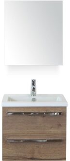 Seville Badmeubelset 60 cm - Tabacco - Keramische Wastafel Wit Djazz met Spiegelkast