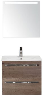 Seville Badmeubelset 60 cm - Tabacco - Keramische Wastafel Wit Enjoy met Sence Spiegel