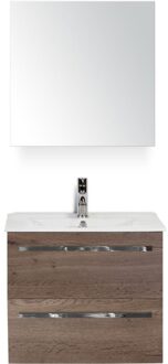 Seville Badmeubelset 60 cm - Tabacco - Keramische Wastafel Wit Enjoy met Spiegelkast