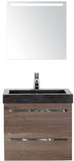 Seville Badmeubelset 60 cm - Tabacco - Wastafel Hardsteen Wit Lucca met Sence Spiegel