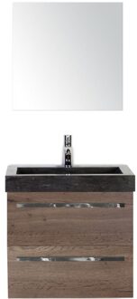 Seville Badmeubelset 60 cm - Tabacco - Wastafel Hardsteen Wit Lucca met Spiegel