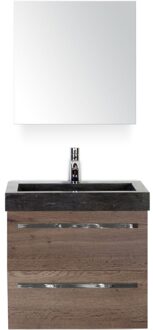Seville Badmeubelset 60 cm - Tabacco - Wastafel Hardsteen Wit Lucca met Spiegelkast