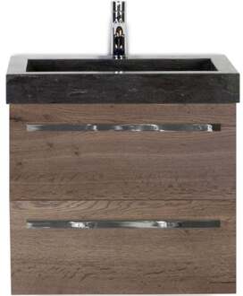 Seville Badmeubelset 60 cm - Tabacco - Wastafel Hardsteen Wit Lucca