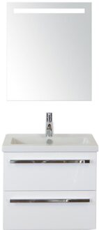 Seville Badmeubelset 60 cm - Wit Hoogglans - Keramische Wastafel Wit Djazz met Sence Spiegel