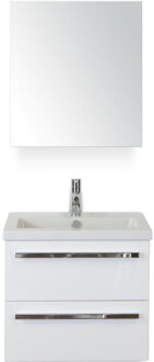 Seville Badmeubelset 60 cm - Wit Hoogglans - Keramische Wastafel Wit Djazz met Spiegelkast