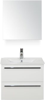 Seville Badmeubelset 60 cm - Wit Hoogglans - Keramische Wastafel Wit Enjoy met Spiegelkast