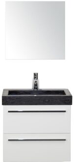 Seville Badmeubelset 60 cm - Wit Hoogglans - Wastafel Hardsteen Wit Lucca met Spiegel