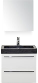 Seville Badmeubelset 60 cm - Wit Hoogglans - Wastafel Hardsteen Wit Lucca met Spiegelkast