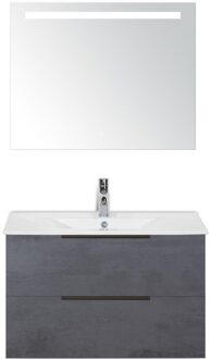 Seville Badmeubelset 80 cm - Beton Antraciet Edge Greep - Wastafel Enjoy met Sence Spiegel