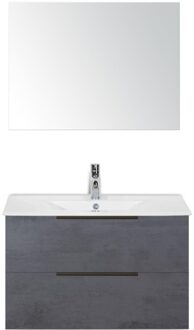 Seville Badmeubelset 80 cm - Beton Antraciet Edge Greep - Wastafel Enjoy met Spiegel