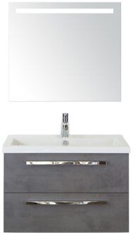 Seville Badmeubelset 80 cm - Beton Antraciet - Keramische Wastafel Wit Djazz met Sence Spiegel