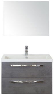 Seville Badmeubelset 80 cm - Beton Antraciet - Keramische Wastafel Wit Djazz met Spiegel
