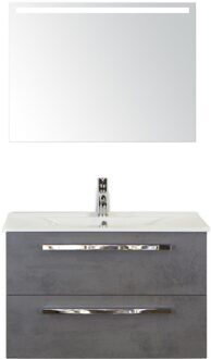 Seville Badmeubelset 80 cm - Beton Antraciet - Keramische Wastafel Wit Enjoy met Sence Spiegel