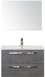 Seville Badmeubelset 80 cm - Beton Antraciet - Keramische Wastafel Wit Enjoy met Spiegel