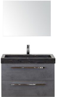 Seville Badmeubelset 80 cm - Beton Antraciet - Wastafel Hardsteen Wit Lucca met Spiegel