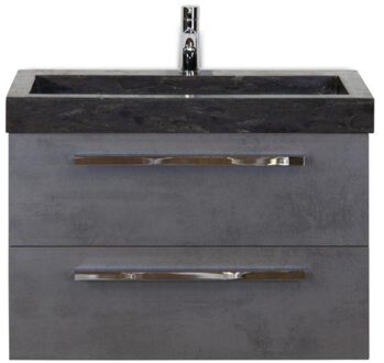 Seville Badmeubelset 80 cm - Beton Antraciet - Wastafel Hardsteen Wit Lucca