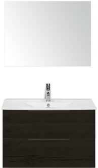 Seville Badmeubelset 80 cm - Black Oak Edge Greep - Wastafel Enjoy met Spiegel