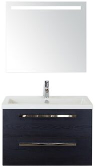 Seville Badmeubelset 80 cm - Black Oak - Keramische Wastafel Wit Djazz met Sence Spiegel