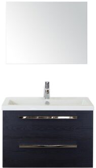 Seville Badmeubelset 80 cm - Black Oak - Keramische Wastafel Wit Djazz met Spiegel