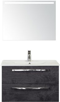 Seville Badmeubelset 80 cm - Black Oak - Keramische Wastafel Wit Enjoy met Sence Spiegel