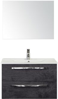 Seville Badmeubelset 80 cm - Black Oak - Keramische Wastafel Wit Enjoy met Spiegel