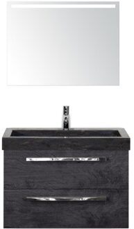 Seville Badmeubelset 80 cm - Black Oak - Wastafel Hardsteen Wit Lucca met Sence Spiegel