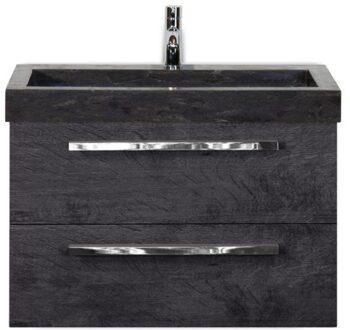 Seville Badmeubelset 80 cm - Black Oak - Wastafel Hardsteen Wit Lucca