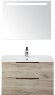 Seville Badmeubelset 80 cm - Craft Oak Edge Greep - Wastafel Enjoy met Sence Spiegel