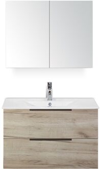 Seville Badmeubelset 80 cm - Craft Oak Edge Greep - Wastafel Enjoy met Spiegelkast
