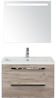 Seville Badmeubelset 80 cm - Craft Oak - Keramische Wastafel Wit Djazz met Sence Spiegel