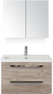 Seville Badmeubelset 80 cm - Craft Oak - Keramische Wastafel Wit Djazz met Spiegelkast