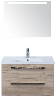 Seville Badmeubelset 80 cm - Craft Oak - Keramische Wastafel Wit Enjoy met Sence Spiegel