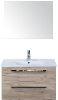 Seville Badmeubelset 80 cm - Craft Oak - Keramische Wastafel Wit Enjoy met Spiegel