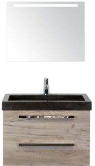 Seville Badmeubelset 80 cm - Craft Oak - Wastafel Hardsteen Wit Lucca met Sence Spiegel