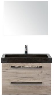 Seville Badmeubelset 80 cm - Craft Oak - Wastafel Hardsteen Wit Lucca met Spiegel