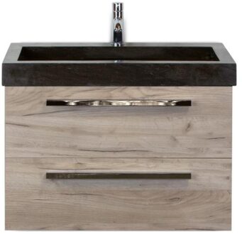 Seville Badmeubelset 80 cm - Craft Oak - Wastafel Hardsteen Wit Lucca