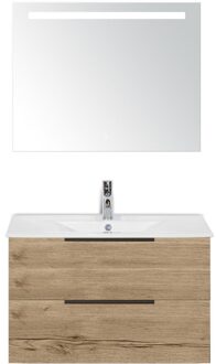 Seville Badmeubelset 80 cm - Natuur Eiken Edge Greep - Wastafel Enjoy met Sence Spiegel