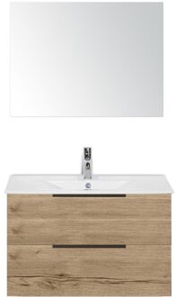 Seville Badmeubelset 80 cm - Natuur Eiken Edge Greep - Wastafel Enjoy met Spiegel