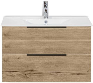 Seville Badmeubelset 80 cm - Natuur Eiken Edge Greep - Wastafel Enjoy