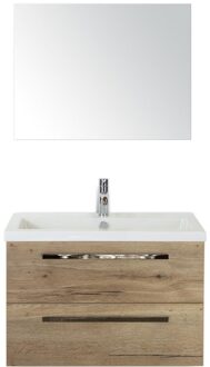 Seville Badmeubelset 80 cm - Natuur Eiken - Keramische Wastafel Wit Djazz met Spiegel