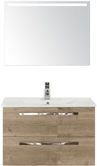 Seville Badmeubelset 80 cm - Natuur Eiken - Keramische Wastafel Wit Enjoy met Sence Spiegel