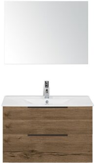 Seville Badmeubelset 80 cm - Tabacco Edge Greep - Wastafel Enjoy met Spiegel