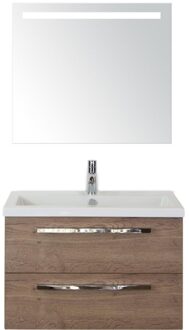 Seville Badmeubelset 80 cm - Tabacco - Keramische Wastafel Wit Djazz met Sence Spiegel