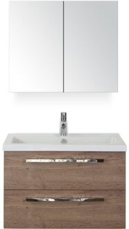 Seville Badmeubelset 80 cm - Tabacco - Keramische Wastafel Wit Djazz met Spiegelkast